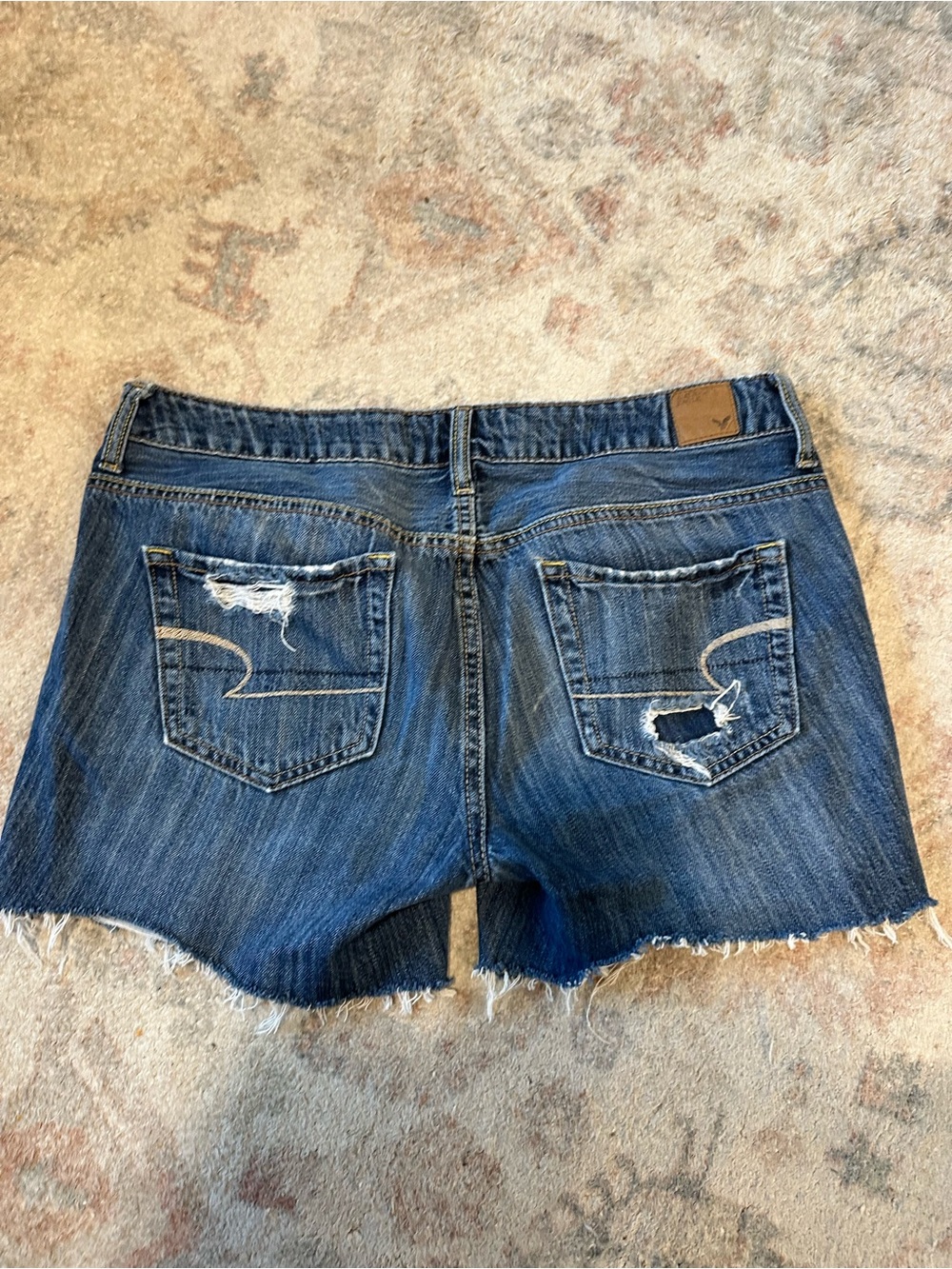 American Eagle Outfitters Dark Blue Distressed Denim Shorts